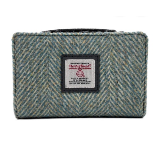 Harris Tweed Zip Purse Turquoise Herringbone