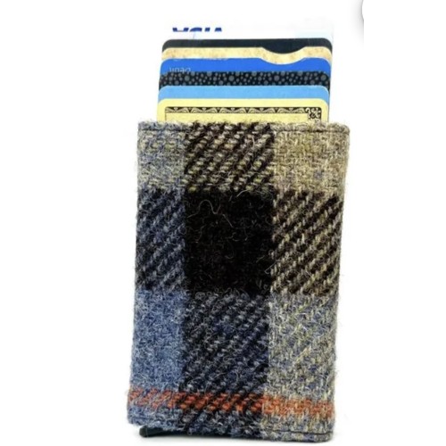 Harris Tweed Pop Up Card Holder Blue Brown Check