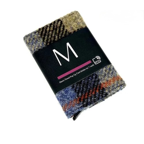 Harris Tweed Pop Up Card Holder Blue Brown Check