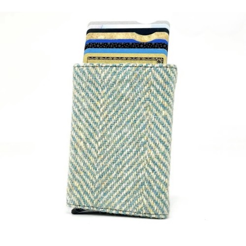 Harris Tweed Pop Up Card Holder Turquoise Herringbone