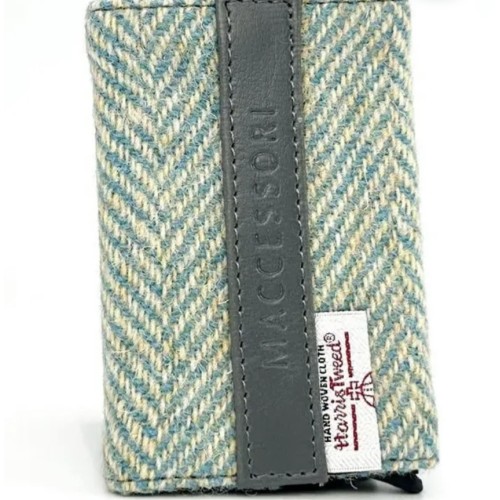 Harris Tweed Pop Up Card Holder Turquoise Herringbone
