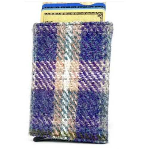 Harris Tweed Pop Up Card Holder Green and Purple Check