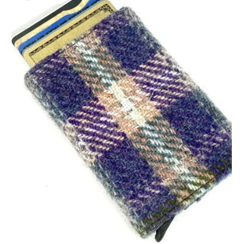 Harris Tweed Pop Up Card Holder Green and Purple Check