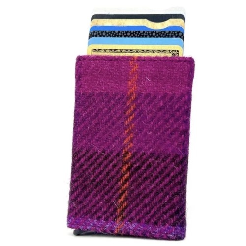 Harris Tweed Pop Up Card Holder Purple Check