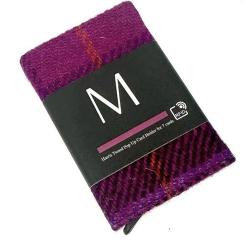 Harris Tweed Pop Up Card Holder Purple Check