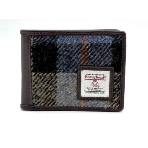Harris Tweed Bifold Coin Wallet Blue Brown Check