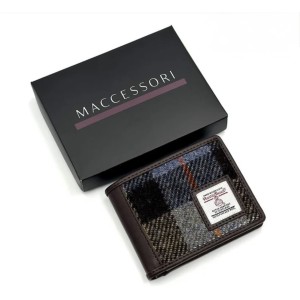 Harris Tweed Bifold Coin Wallet Blue Brown Check