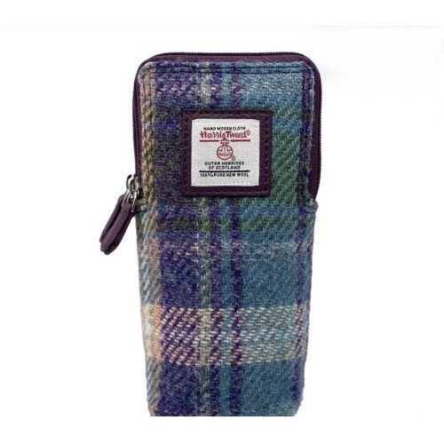 Harris Tweed Double Glasses Sleeve Green and Purple Check