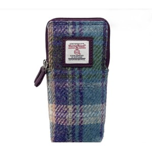 Harris Tweed Double Glasses Sleeve Green and Purple Check