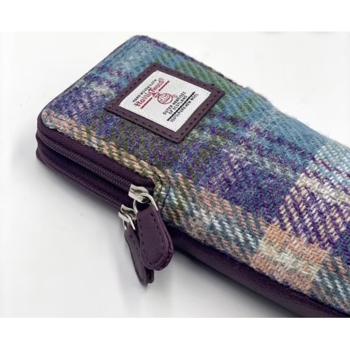 Harris Tweed Double Glasses Sleeve Green and Purple Check