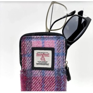 Harris Tweed Double Glasses Sleeve Pink Check