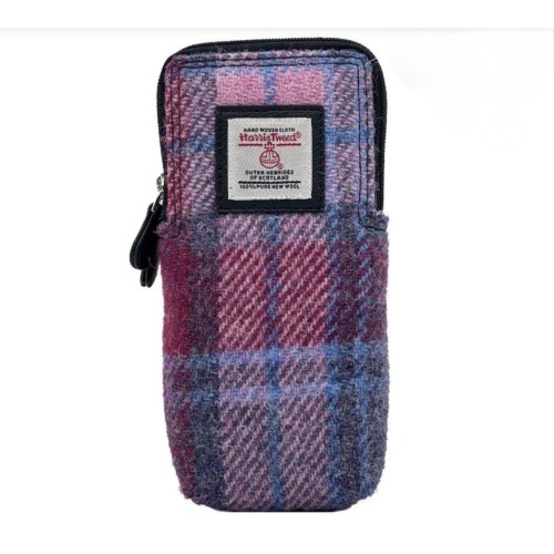 Harris Tweed Double Glasses Sleeve Pink Check