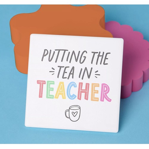 "Putting The Tea In Teacher" Square Coaster