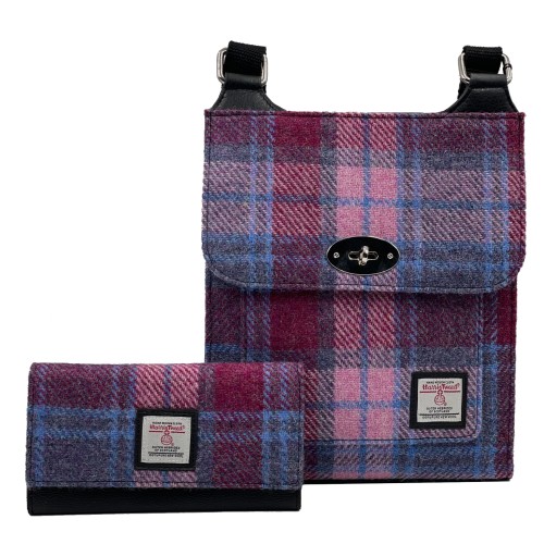 Pink & Purple Check Harris Tweed Satchel Bag