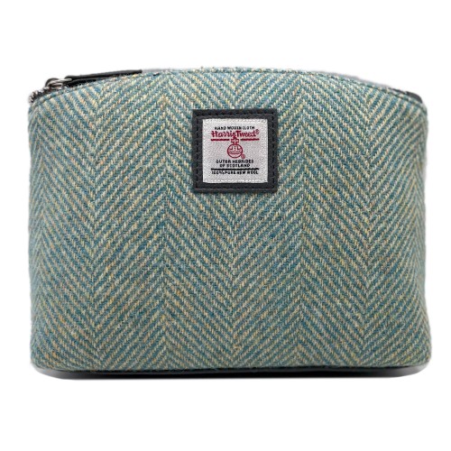 Harris Tweed Cosmetic Bag Turquoise Herringbone