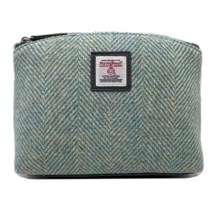 Harris Tweed Cosmetic Bag Turquoise Herringbone