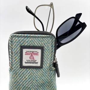 Harris Tweed Double Glasses Sleeve Turquoise Herringbone