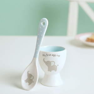 2 Piece Egg Cup and Spoon Set Blue