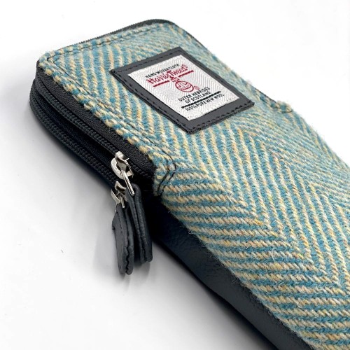 Harris Tweed Double Glasses Sleeve Turquoise Herringbone