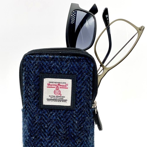 Blue Harris Tweed Double Glasses Case