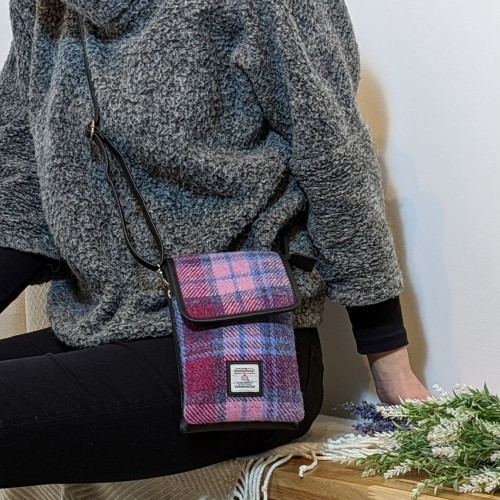Pink & Purple Check Harris Tweed Small Crossbody Bag
