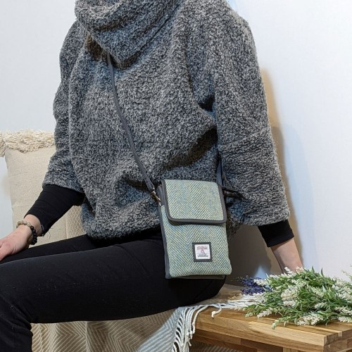 Turquoise Harris Tweed Small Crossbody Bag